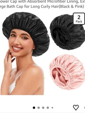 2Pcs Shower Caps for Women Black & Pink